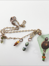 DevaArt Studio: copper, green seaglass necklace, copper charm, Swarovski crystals, raw copper chain.