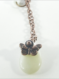 Copper Butterfly SeaGlass Necklace: artisan handmade stone necklace; finished with 16" raw copper oval chain necklace.