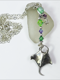 DevaArt Studio: Ocean Inspired Necklace; sterling silver, sea ray, seaglass necklace.