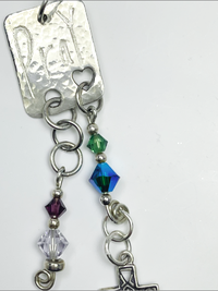 DevaArt Studio: handmade eclectic necklace, alkemè, hammered, handetched, sterling silver cross, Swarovski crystals.