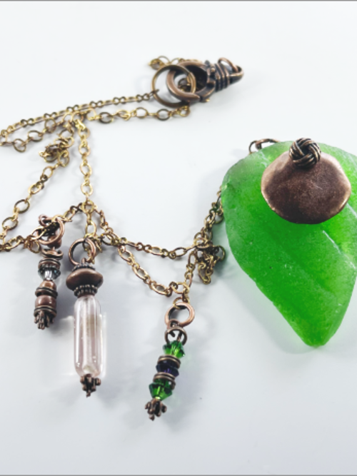 DevaArt Studio: Handmade copper, seaglass necklace, raw copper chain.