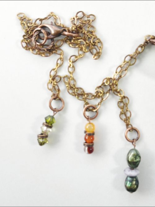 DevaArt Studio: copper, green seaglass necklace, copper charm, Swarovski crystals, raw copper chain.