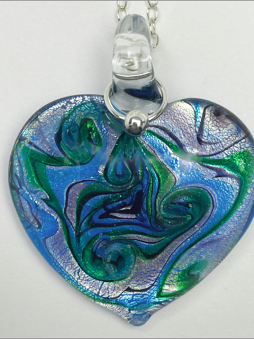 DevaArt Studio handmade fused glass necklace, sterling silver components.