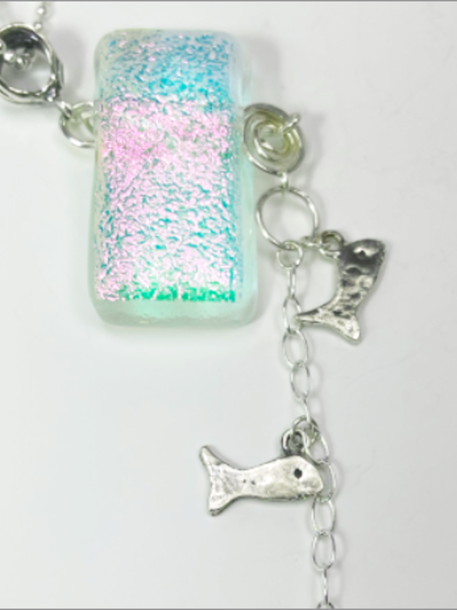 DevaArt Studio Artisan Handmade Jewelry: ocean inspired, sterling, fused glass fish charm necklace.