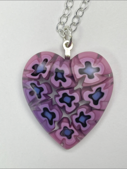 DevaArt Studio: fused glass handmade heart necklace, Swarovski crystals.