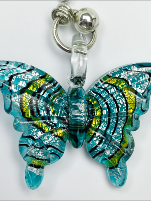 Butterfly is created by Dee Van Houten at DevaArt Studio: handmade dichroic fused glass necklace, sterling, glass beads.