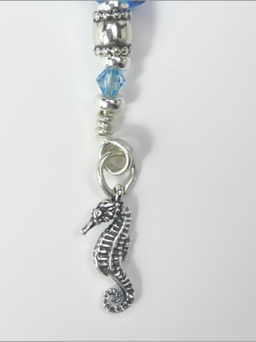 DevaArt Studio: Ocean Inspired necklace, glass bead, sterling silver sea horse charm.