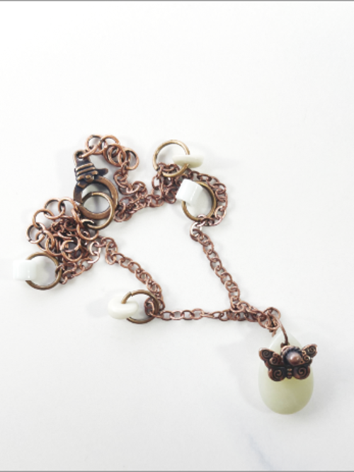 Copper Butterfly SeaGlass Necklace: artisan handmade stone necklace; finished with 16" raw copper oval chain necklace.