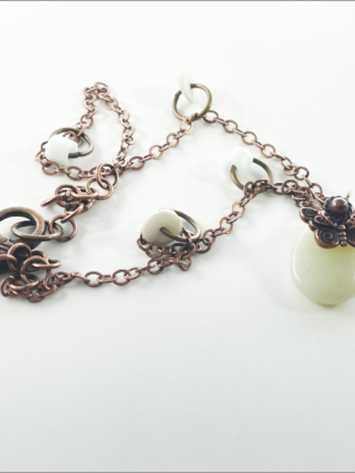 Copper Butterfly SeaGlass Necklace: artisan handmade stone necklace; finished with 16" raw copper oval chain necklace.