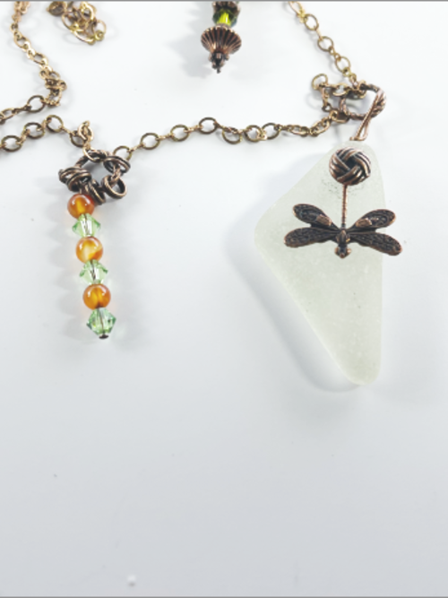 Copper SeaGlass Necklace: artisan handmade genuine sea glass necklace, raw copper chain.