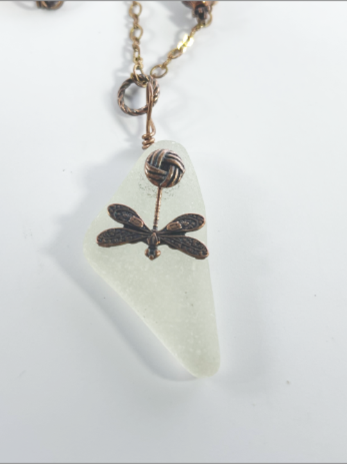 Copper SeaGlass Necklace: artisan handmade genuine sea glass necklace, raw copper chain..