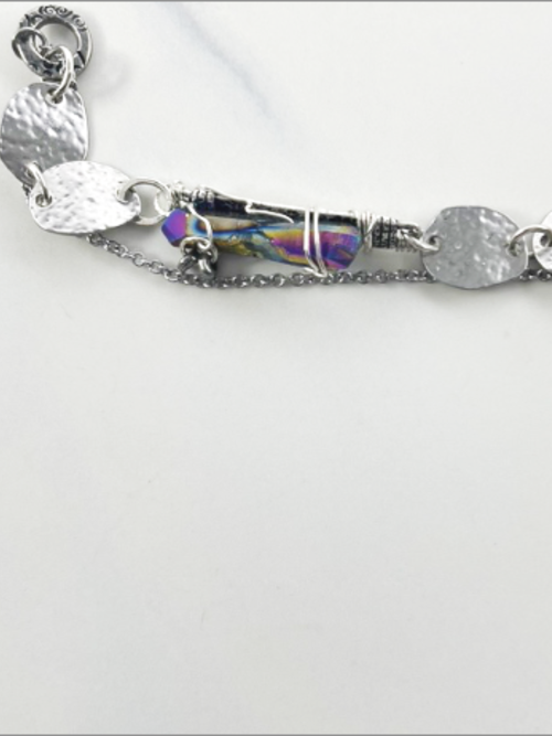 DevaArt Studio: rainbow quartz crystal, antique pewter chain, sterling silver components.