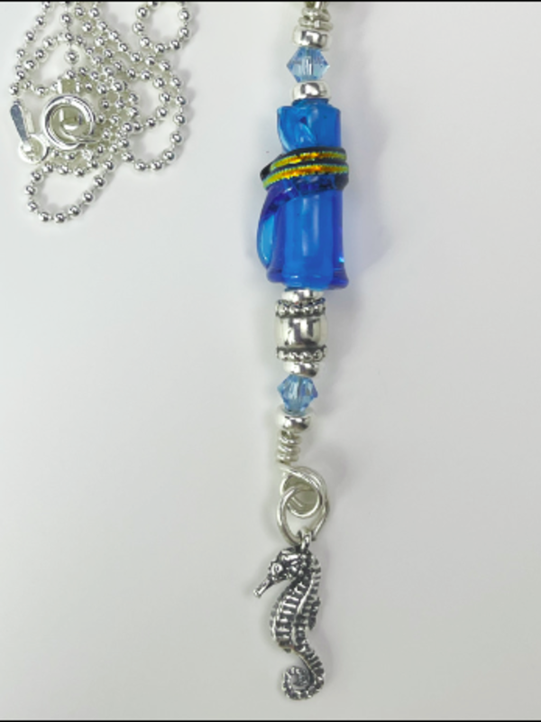 DevaArt Studio: Ocean Inspired necklace, glass bead, sterling silver sea horse charm.