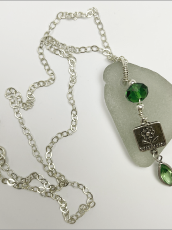 DevaArt Studio: Spring: sea glass, sterling silver handmade necklace.