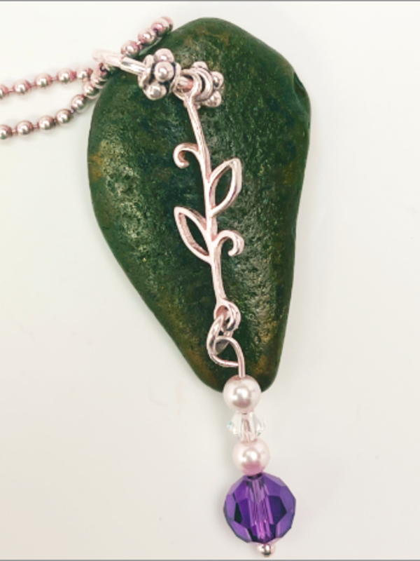 DevaArt Studio: Sweetpea: handmade necklace, sea glass, Swarovski crystals, sterling silver leaf.